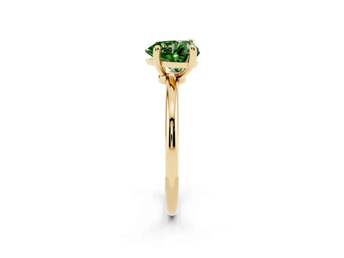 Fancy Green Heart Cut Solitaire Diamond Ring with 4-Prong Setting on a Classic Band Yellow gold