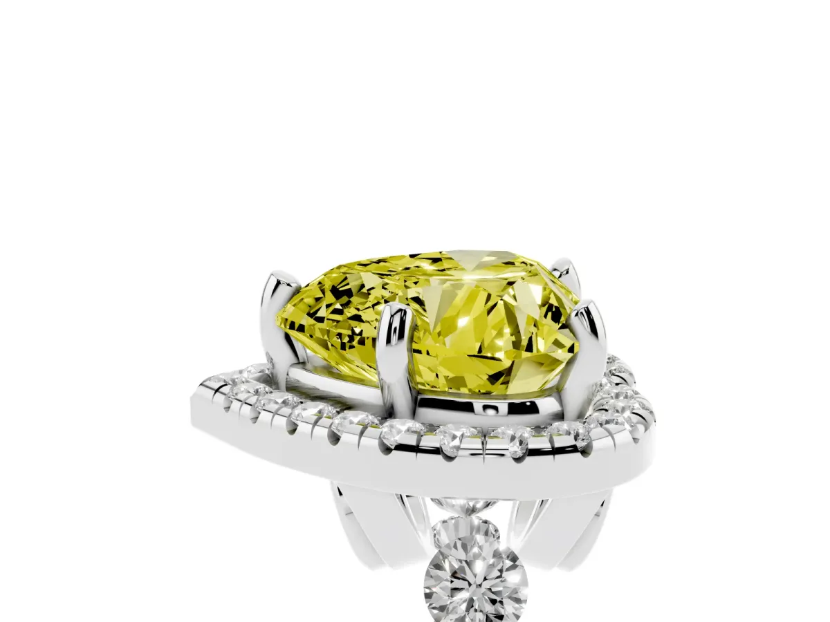 Fancy Yellow Heart Cut Halo Pavé Diamond Engagement Ring with Four-Prong Setting White gold