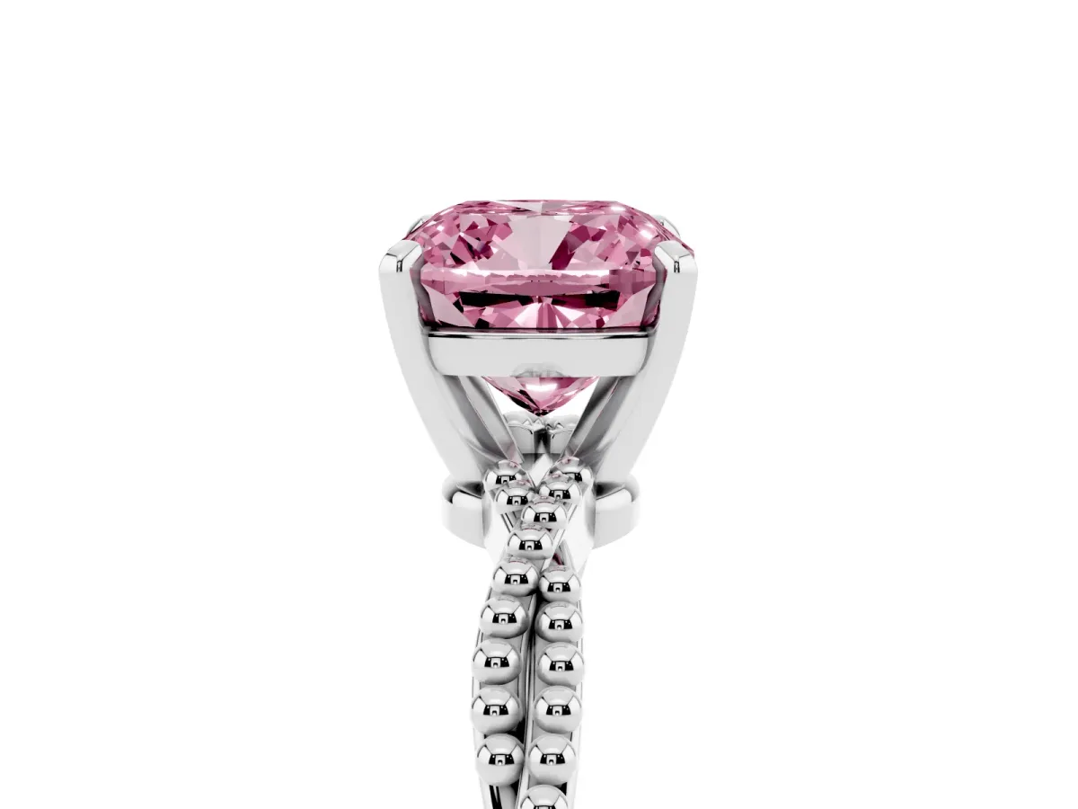 Fancy Pink Cushion Cut Solitaire Twisted Band with Bead Prong Setting Silver