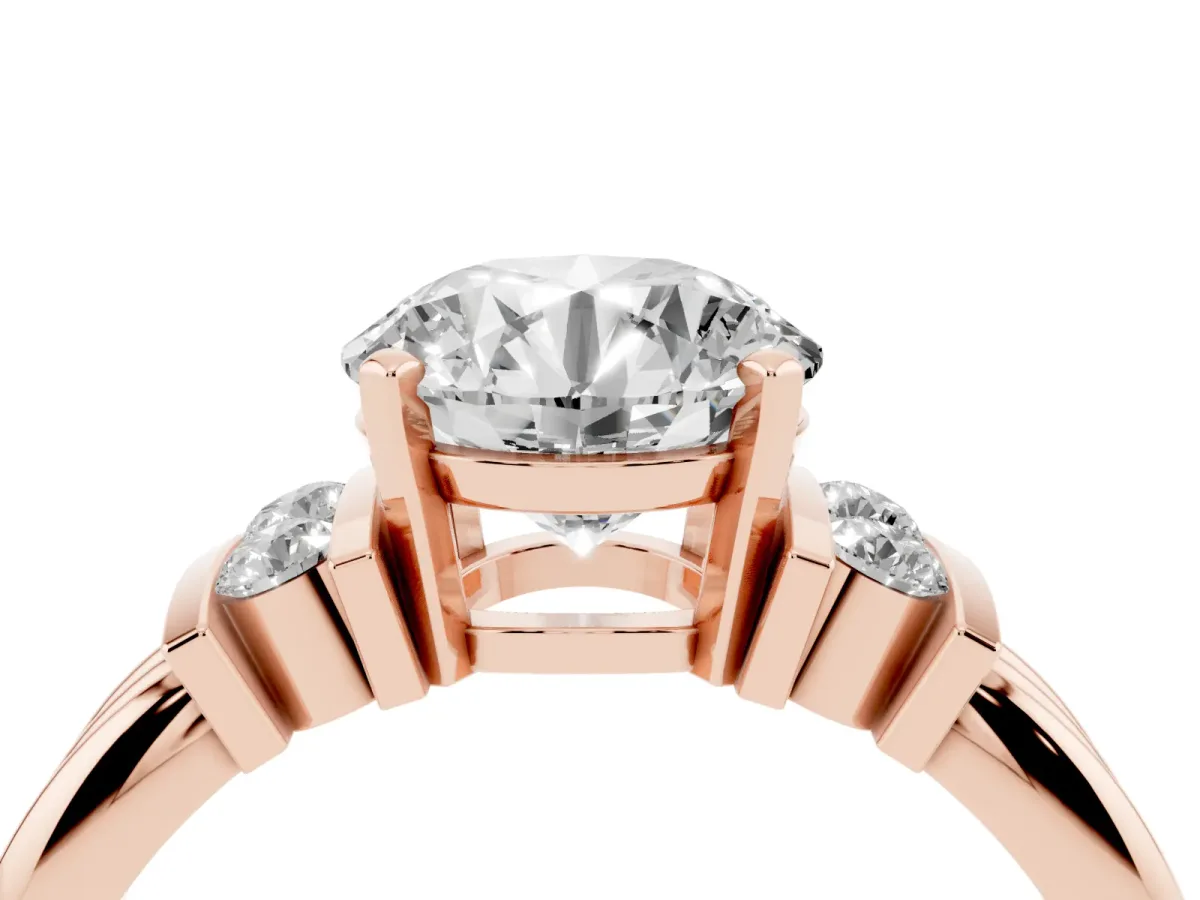 Round Cut Cut Three-Stone Channel Set Ring with Bar Prongs Rose gold