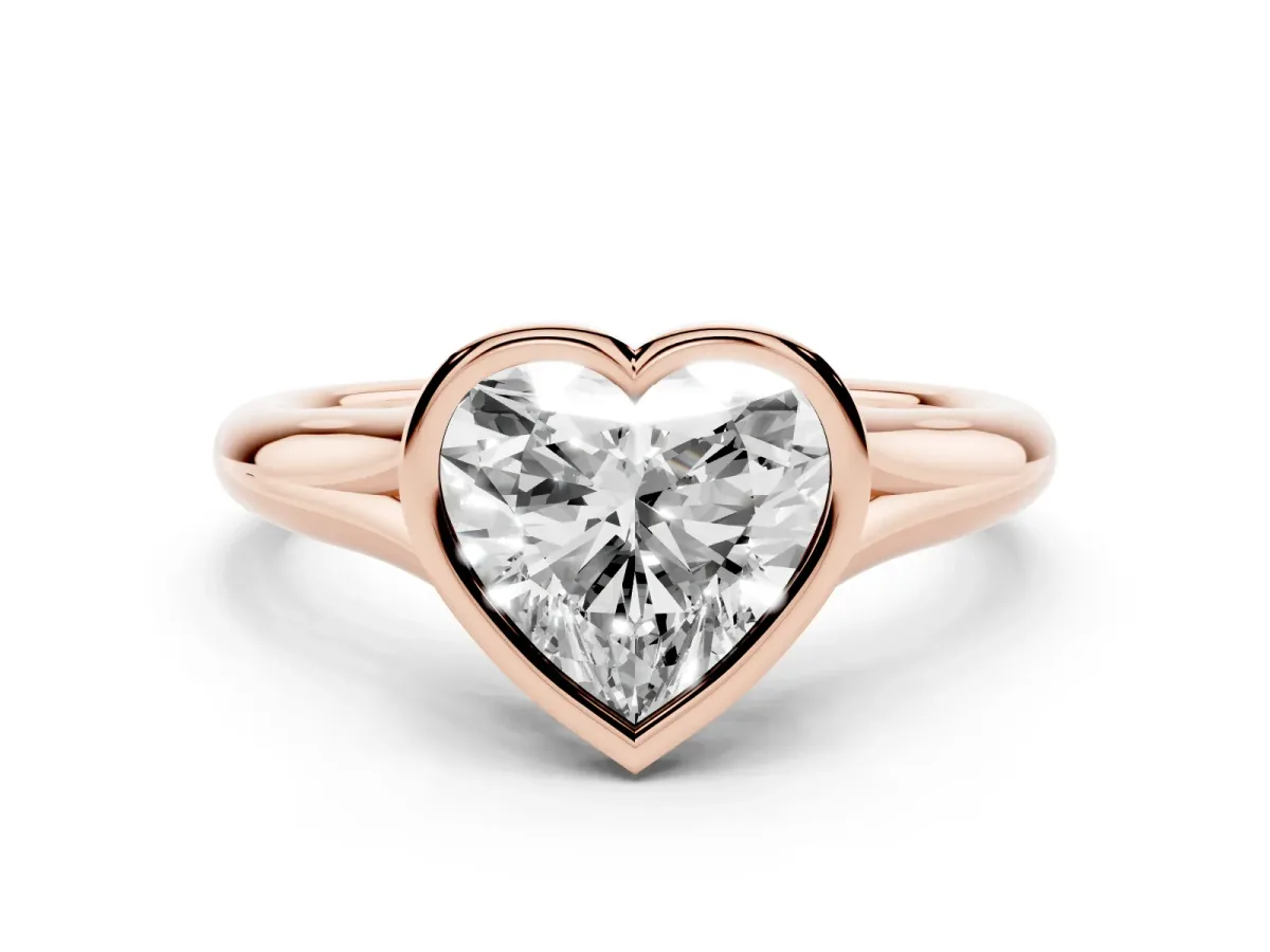 Bezel Set Heart Cut Solitaire Diamond Ring with Smooth Band Rose gold