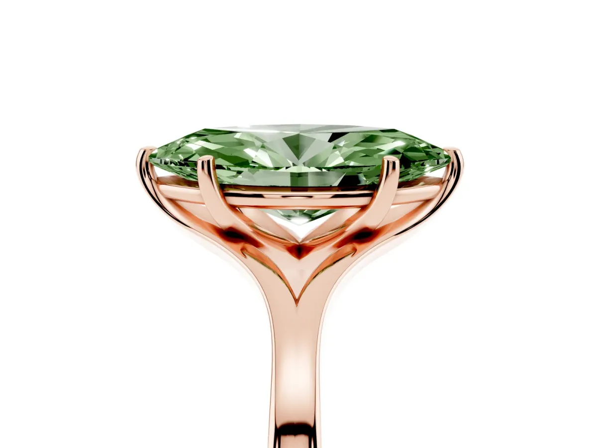 Fancy Green Marquise Cut Solitaire Diamond Ring with Six-Prong Setting and Tapered Band Rose gold