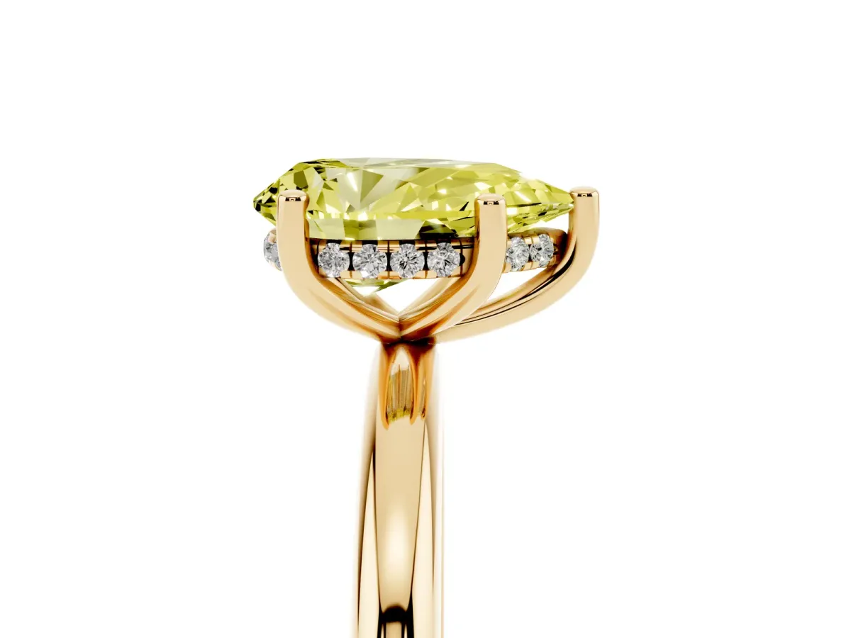 Fancy Yellow Pear Cut Cut Solitaire Engagement Ring with Four-Prong Setting and Classic Band Yellow gold