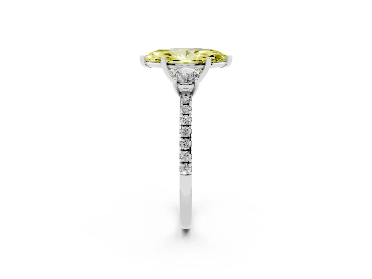 Fancy Yellow Three-Stone Marquise Cut Cut Diamond Pavé Band with Prong Setting Silver