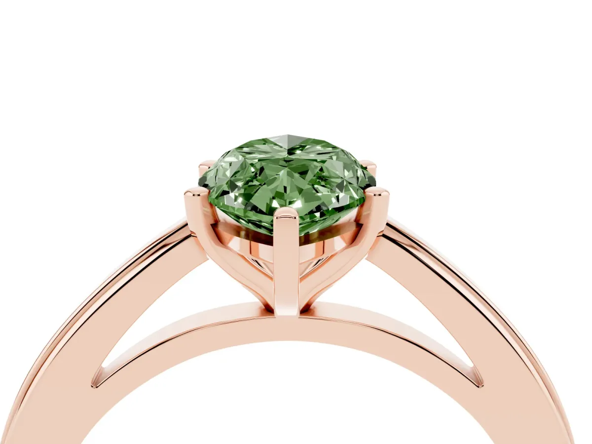 Fancy Green Marquise Cut Solitaire Diamond Ring with Four-Prong Setting and Classic Band Rose gold