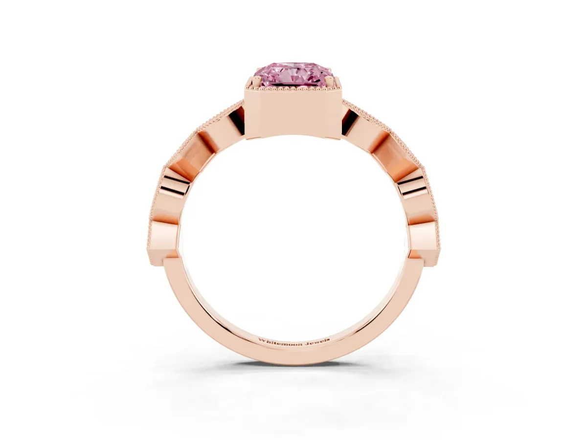 Fancy Pink Radiant Cut Milgrain Marquise Diamond Twist Band Ring Rose gold