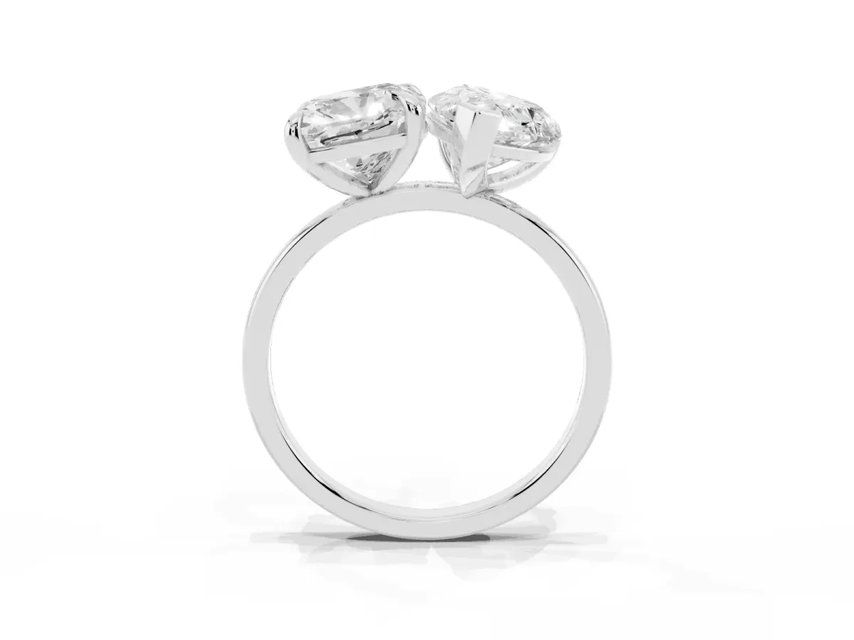 Pear and Cushion Toi Moi Ring with Prong Setting and Plain Band White gold