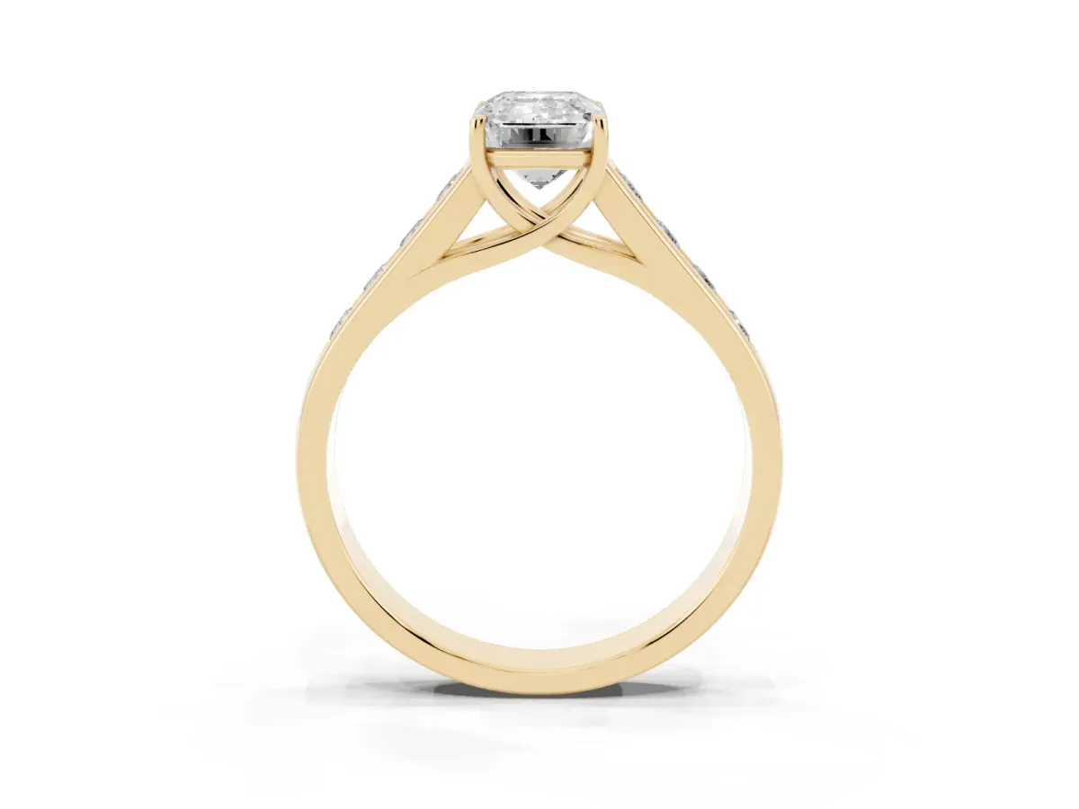 Emerald Cut Brilliant Channel-Set Solitaire Ring with Four-Prong Setting Yellow gold