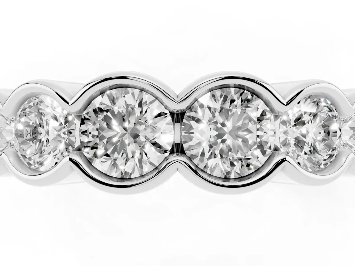 Round Diamond Scalloped Bezel Set Eternity Band Platinum