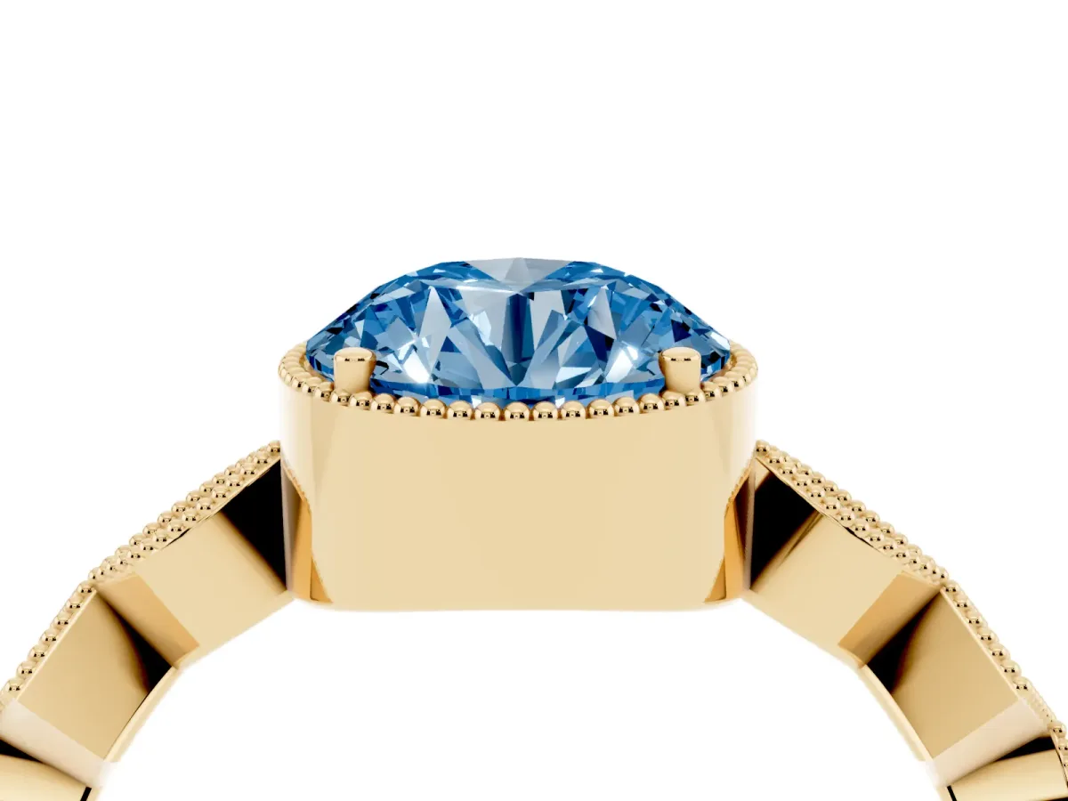 Fancy Blue Round Cut Milgrain Marquise Diamond Twist Band Ring Yellow gold