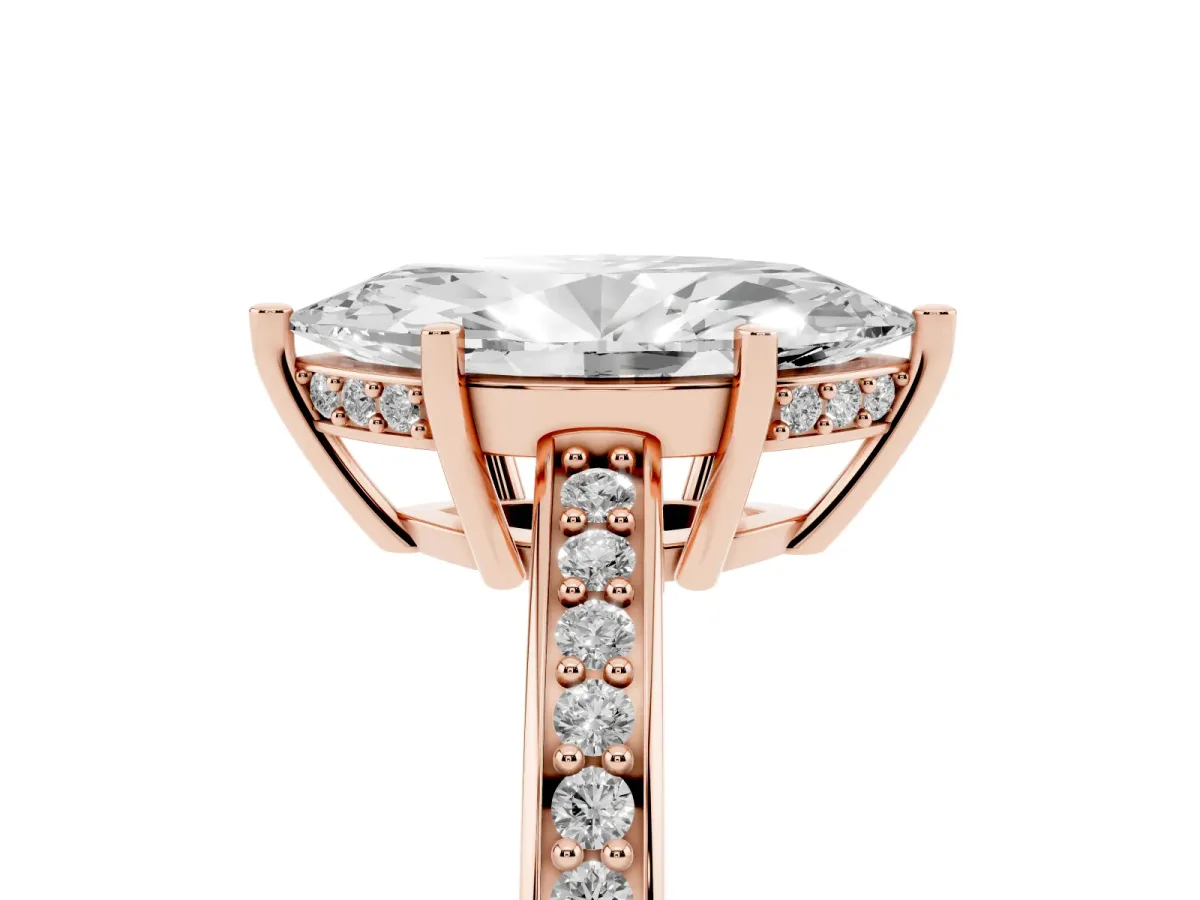 Marquise Cut Solitaire Pavé Band Prong Setting Ring Rose gold