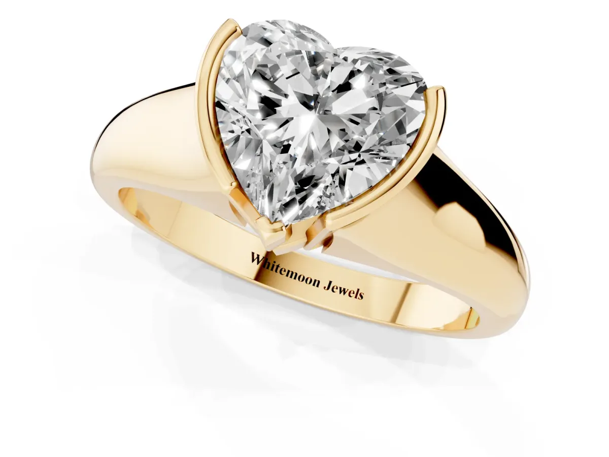Heart Cut Solitaire Tension Set Diamond Ring with Split Shank Band Yellow gold