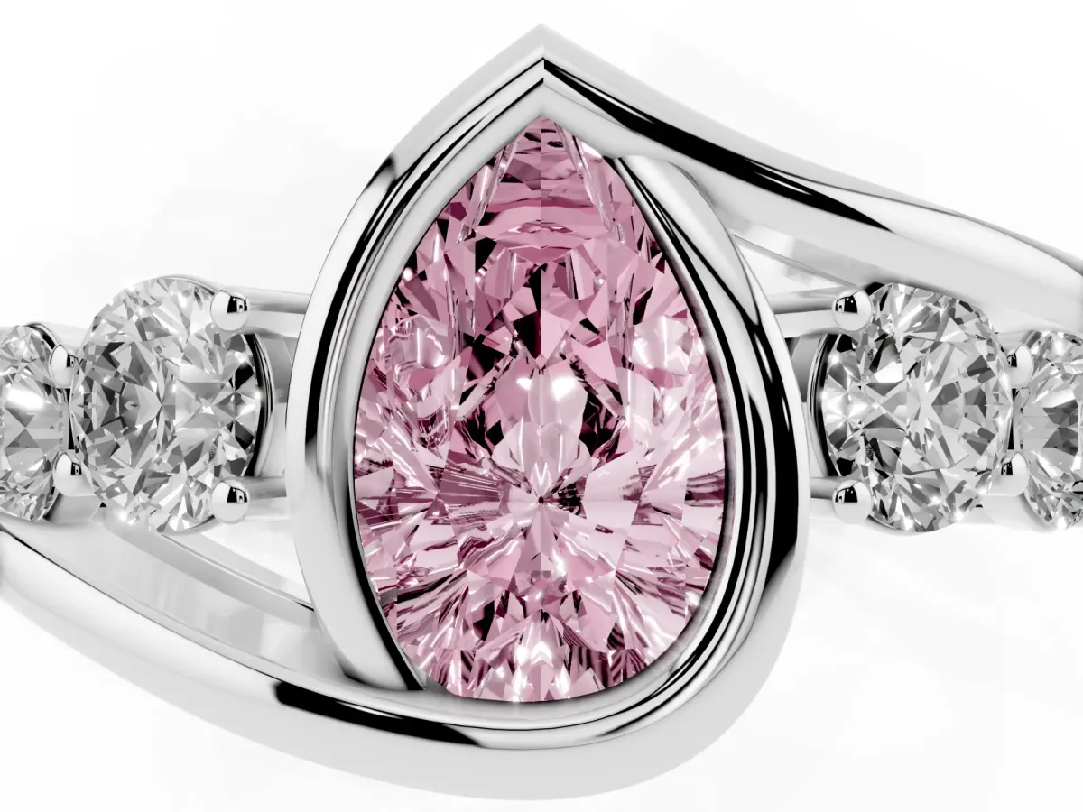 Fancy Pink Bezel Set Pear Cut Diamond Bypass Ring with Round Accents Platinum