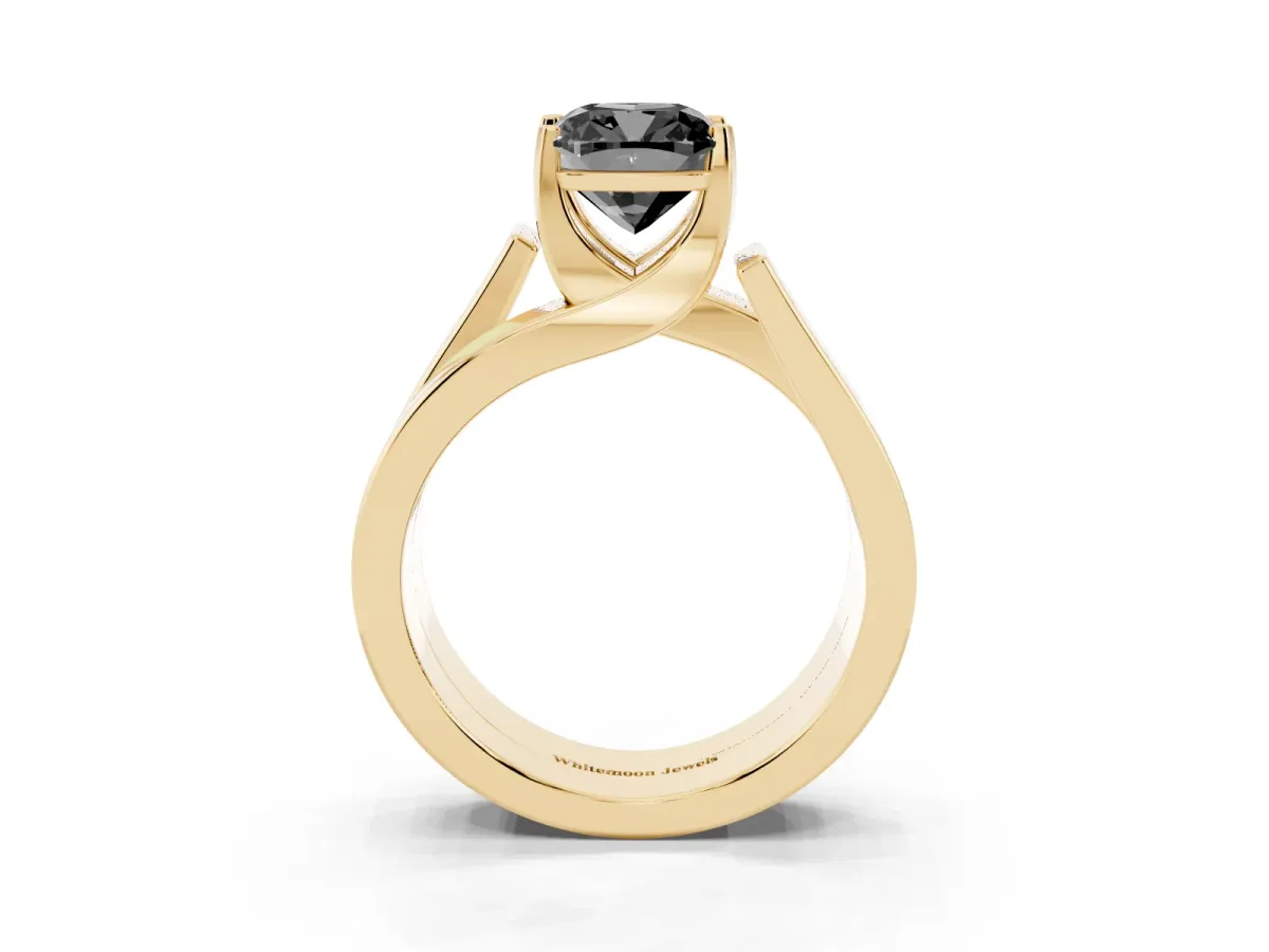 Fancy Black Modern Tension Set Cushion Cut Diamond Solitaire Wide Band Ring Yellow gold