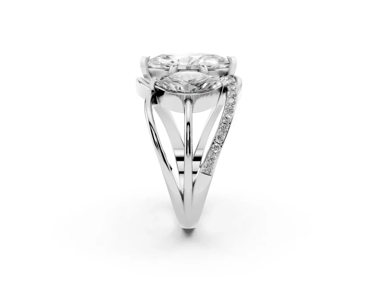 Three-Stone Marquise Cut Cut Diamond Split Shank Prong Set Ring Platinum