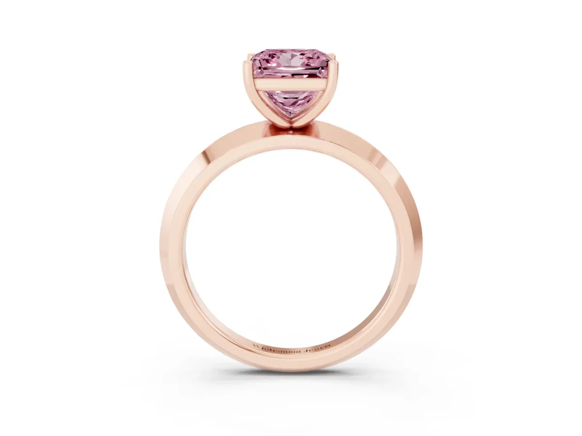 Fancy Pink Princess Cut Cut Solitaire Engagement Ring with Flat Band and Four-Prong Setting Rose gold