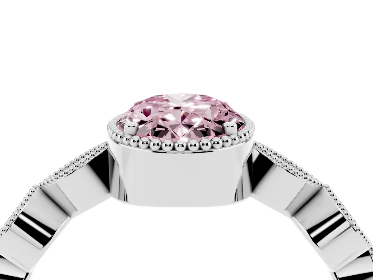 Fancy Pink Oval Cut Diamond Vintage Milgrain Ring with Round Stations Silver