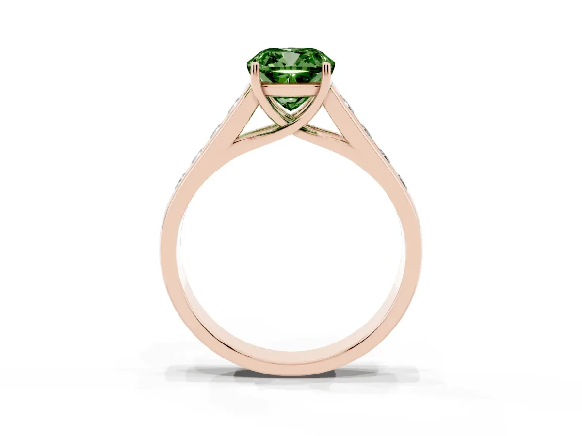 Fancy Green Cushion Cut Brilliant Channel-Set Solitaire Ring with Four-Prong Setting Rose gold