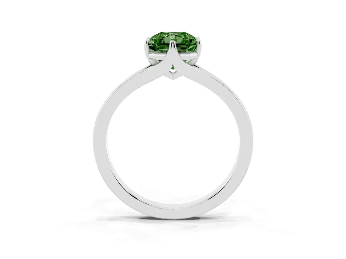 Fancy Green Radiant Cut Solitaire Diamond Ring with Six-Prong Setting and Tapered Band Silver