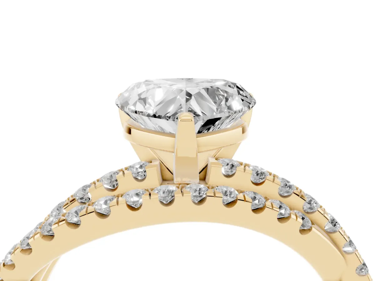 Heart Cut Solitaire Twist Band with Pavé Setting and Four-Prong Setting Yellow gold