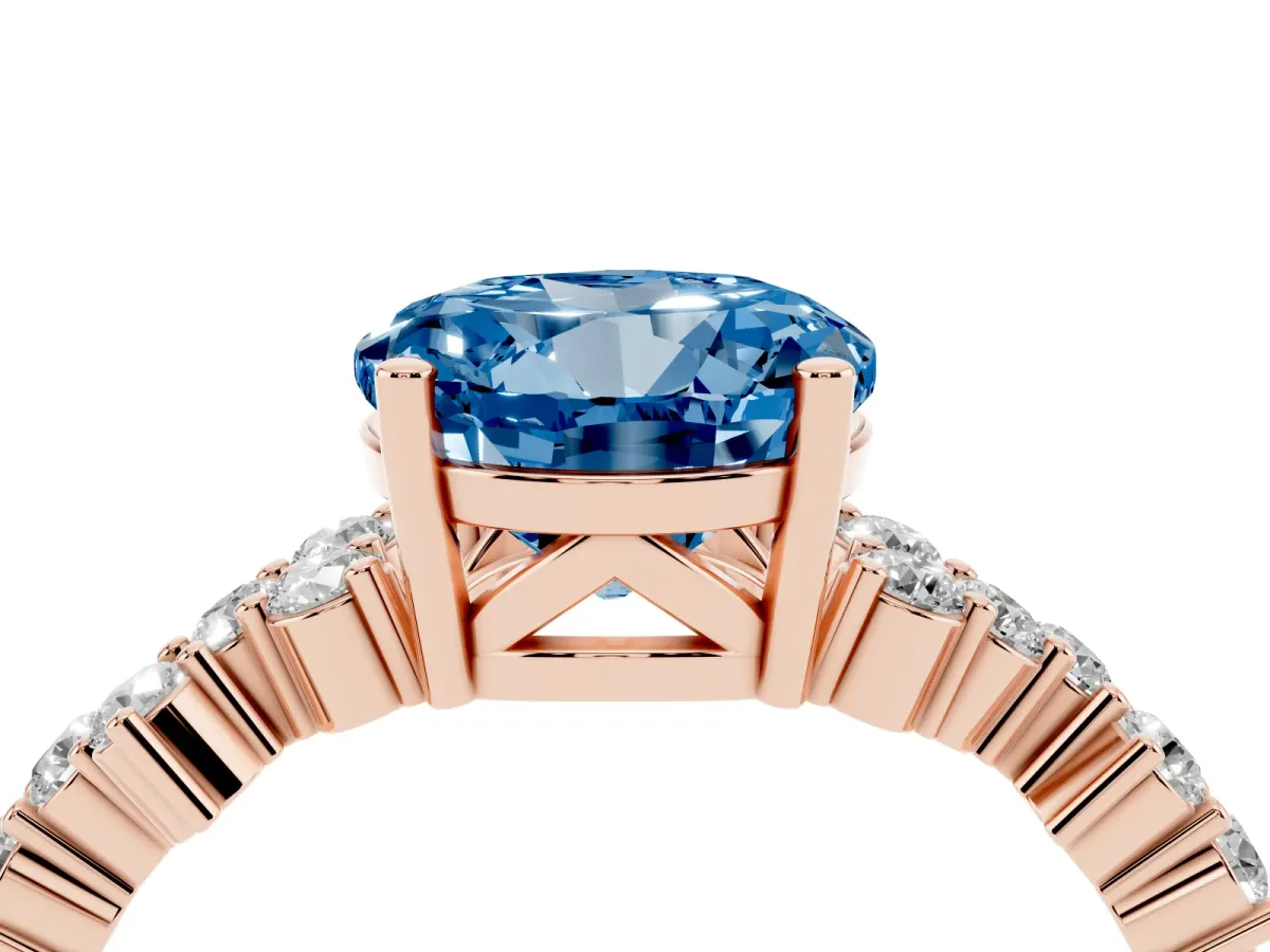 Fancy Blue Round Cut Diamond Scattered Round Accent Ring with Prong Setting Rose gold