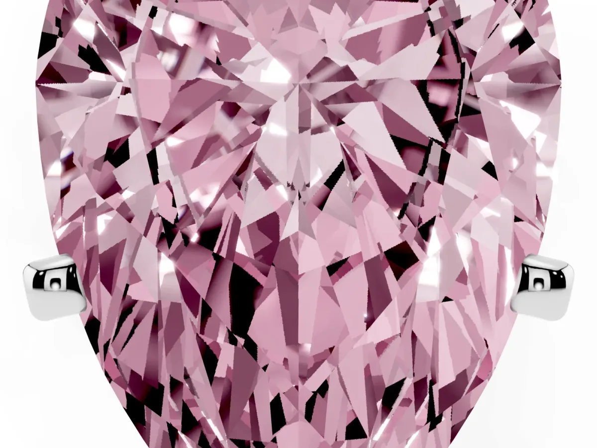 Fancy Pink Pear Cut Diamond Solitaire Ring with Prong Setting and Classic Band Silver