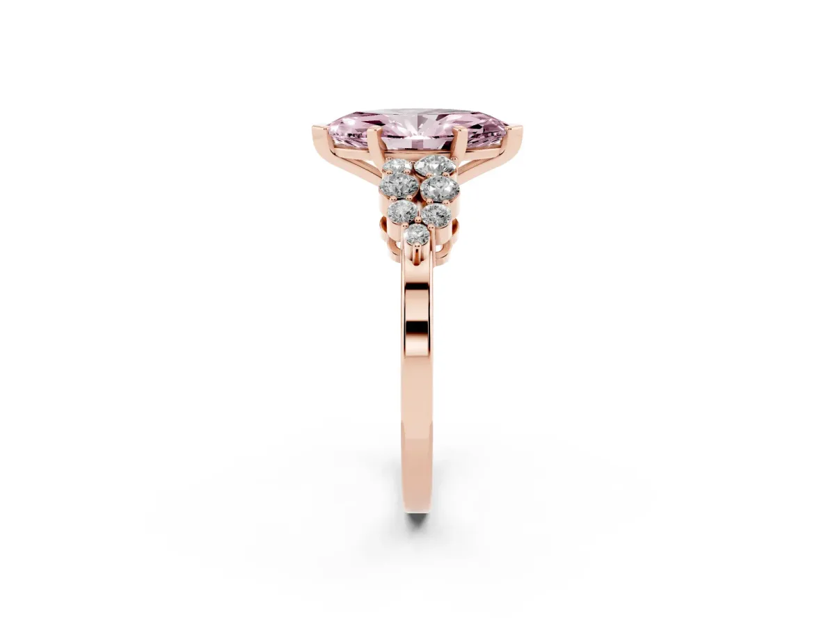 Fancy Pink Marquise Cut Cluster Diamond Engagement Ring with Pavé Band and Four-Prong Setting Rose gold