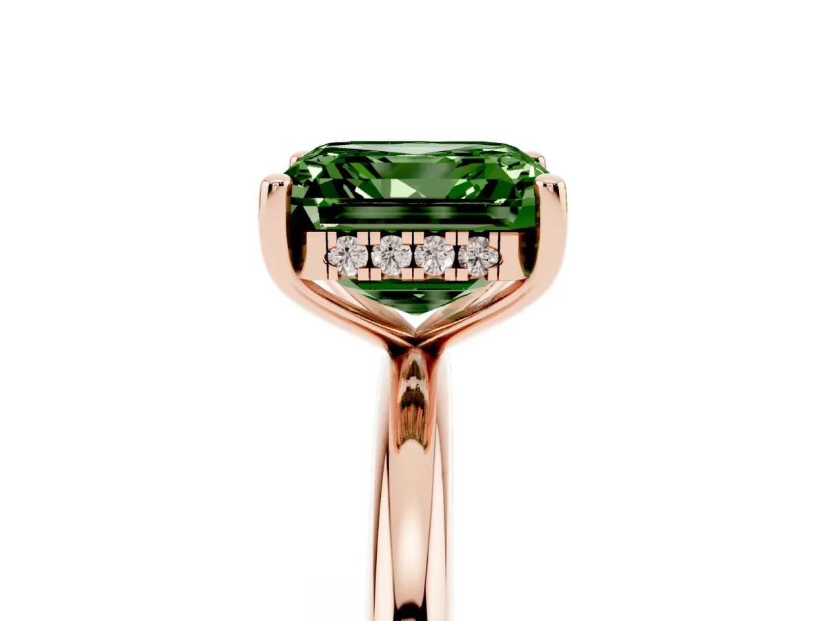 Fancy Green Asscher Cut Cut Solitaire Engagement Ring with Four-Prong Setting and Classic Band Rose gold
