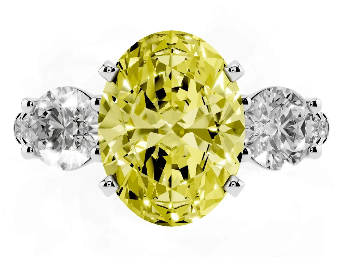 Fancy Yellow Three-Stone Oval Cut Diamond Pavé Band with Four-Prong Setting Platinum