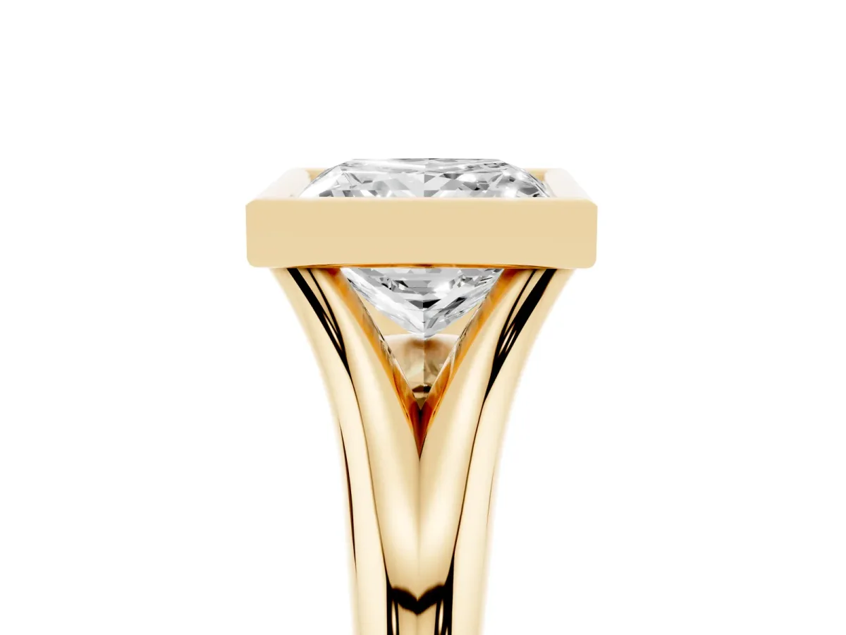 Bezel Set Princess Cut Solitaire Diamond Ring with Smooth Band Yellow gold