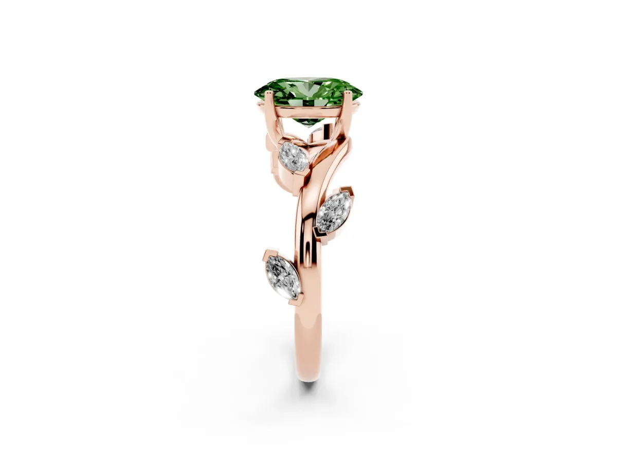 Fancy Green Oval Cut Solitaire Twisted Band Marquise Accent Prong Setting Ring Rose gold