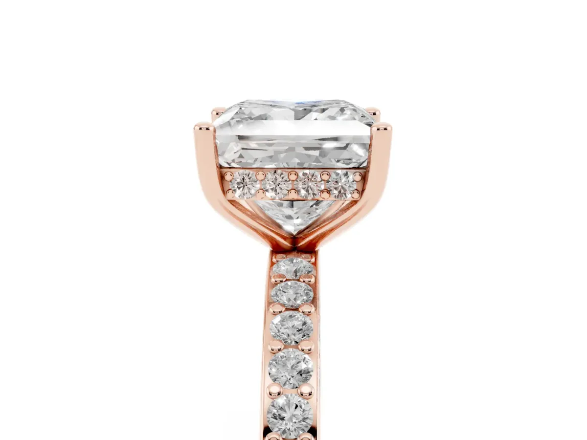 Princess Cut Cut Diamond Pavé Band Ring with Four-Prong Setting Rose gold