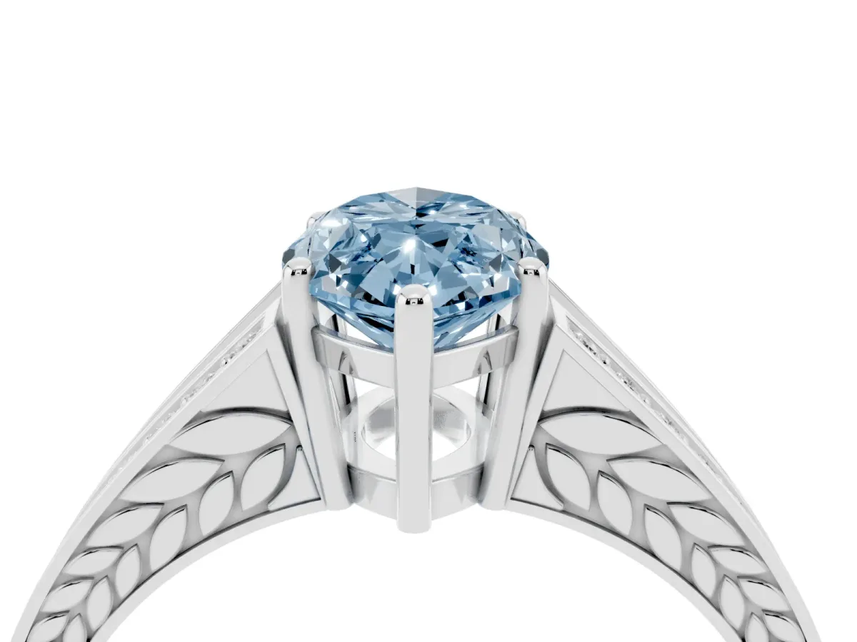 Fancy Blue Marquise Cut Diamond Split Shank Ring with Pavé Band and Four-Prong Setting Platinum