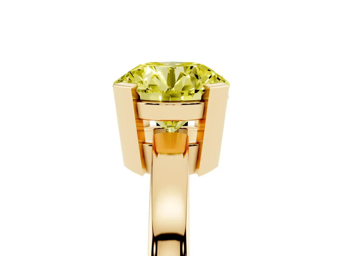 Fancy Yellow Round Cut Cut Solitaire Ring with Four-Prong Setting and Classic Band Yellow gold