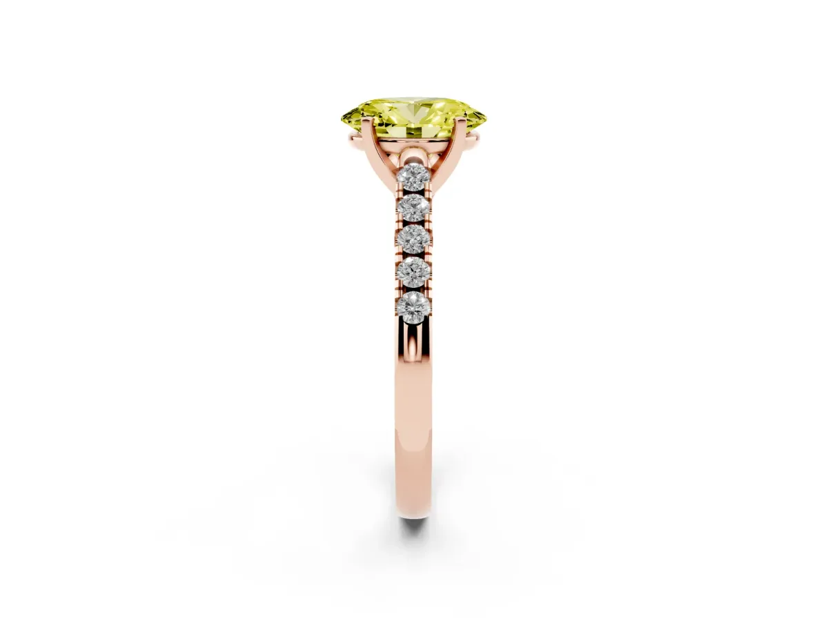 Fancy Yellow Oval Cut Diamond Pavé Band Solitaire Ring with Prong Setting Rose gold