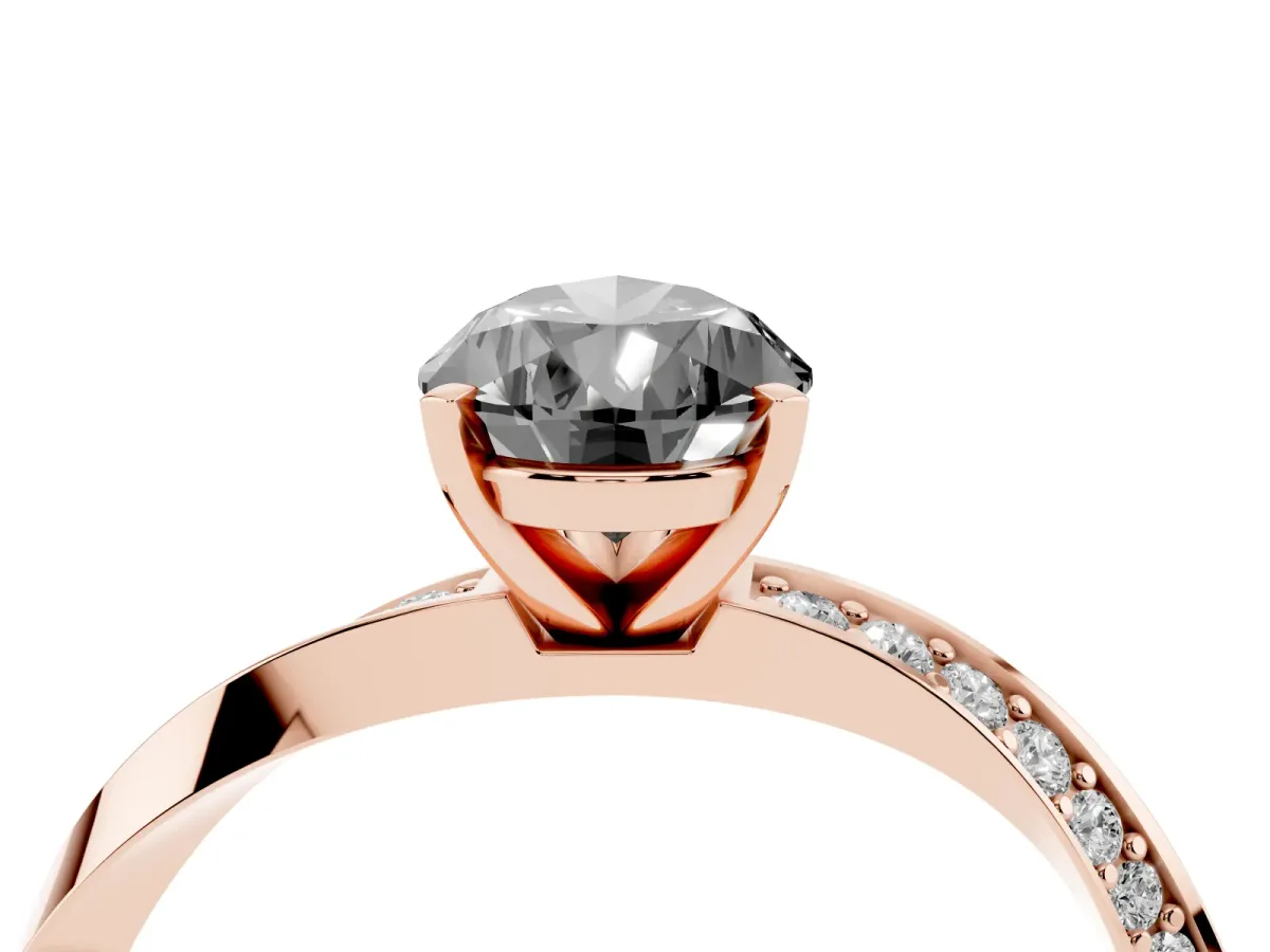 Fancy Black Pear Cut Diamond Engagement Ring with Side Stone Accents and Four-Prong Setting Rose gold