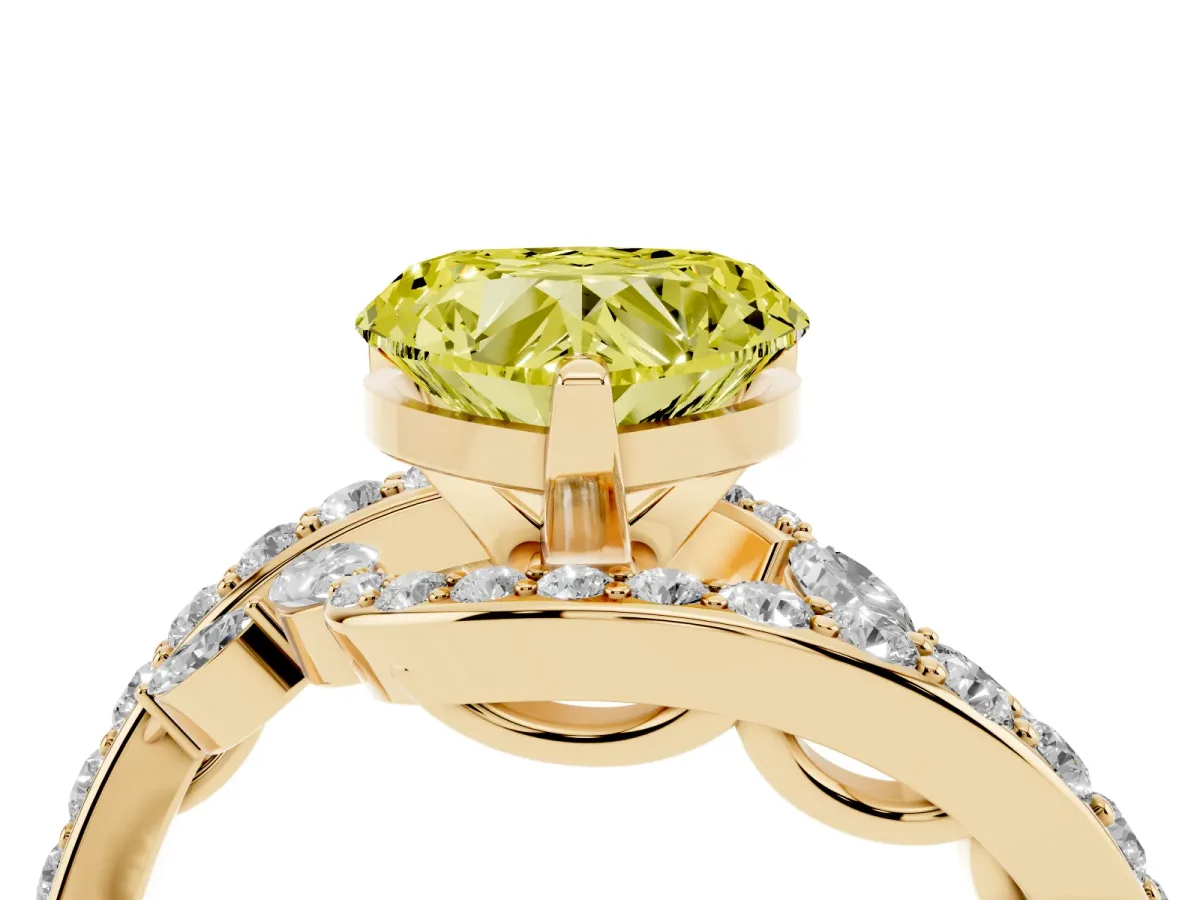 Fancy Yellow Heart Cut Solitaire with Pavé Twist Band and Four-Prong Setting Yellow gold