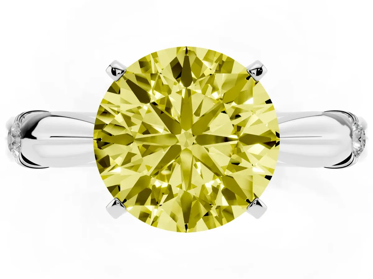 Fancy Yellow Round Cut Solitaire Diamond Twisted Band with Four-Prong Setting Platinum