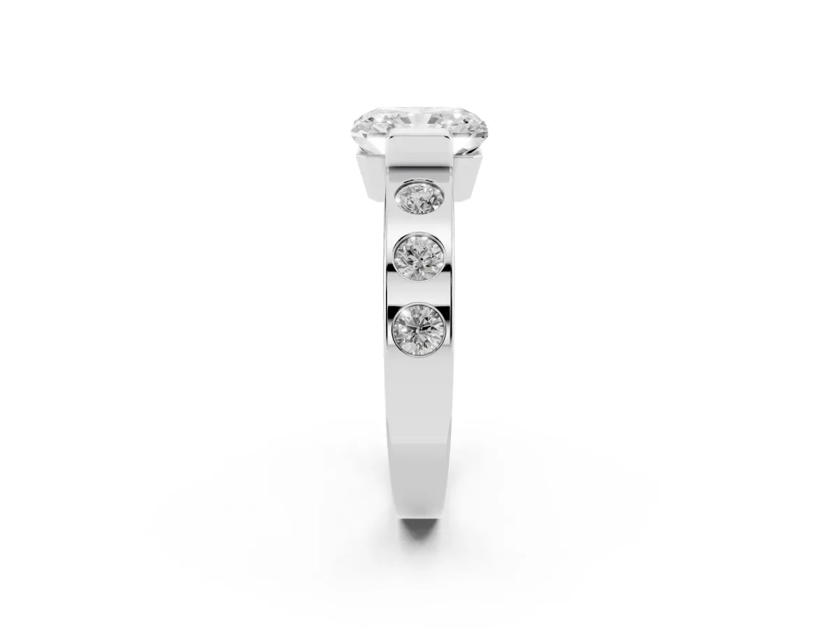 Radiant Cut Brilliant Channel-Set Diamond Ring with Bezel Prong Setting Silver