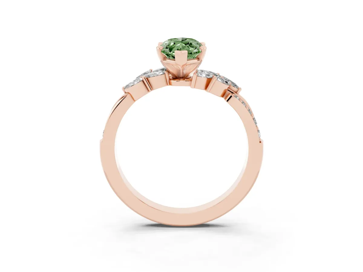 Fancy Green Marquise Cut Solitaire Marquise Twist Band with Six-Prong Setting Rose gold
