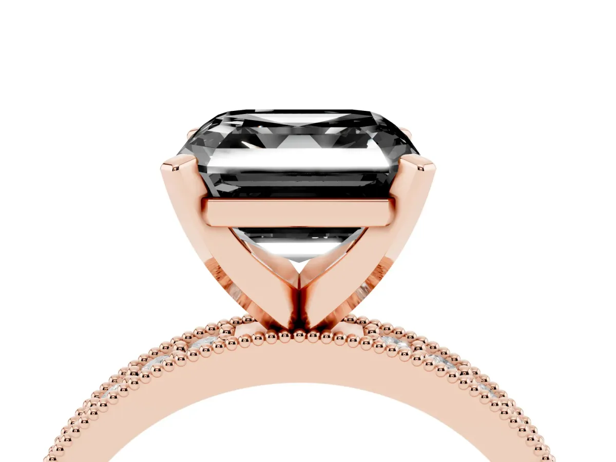Fancy Black Asscher Cut Diamond Milgrain Pavé Engagement Ring with Four-Prong Setting Rose gold