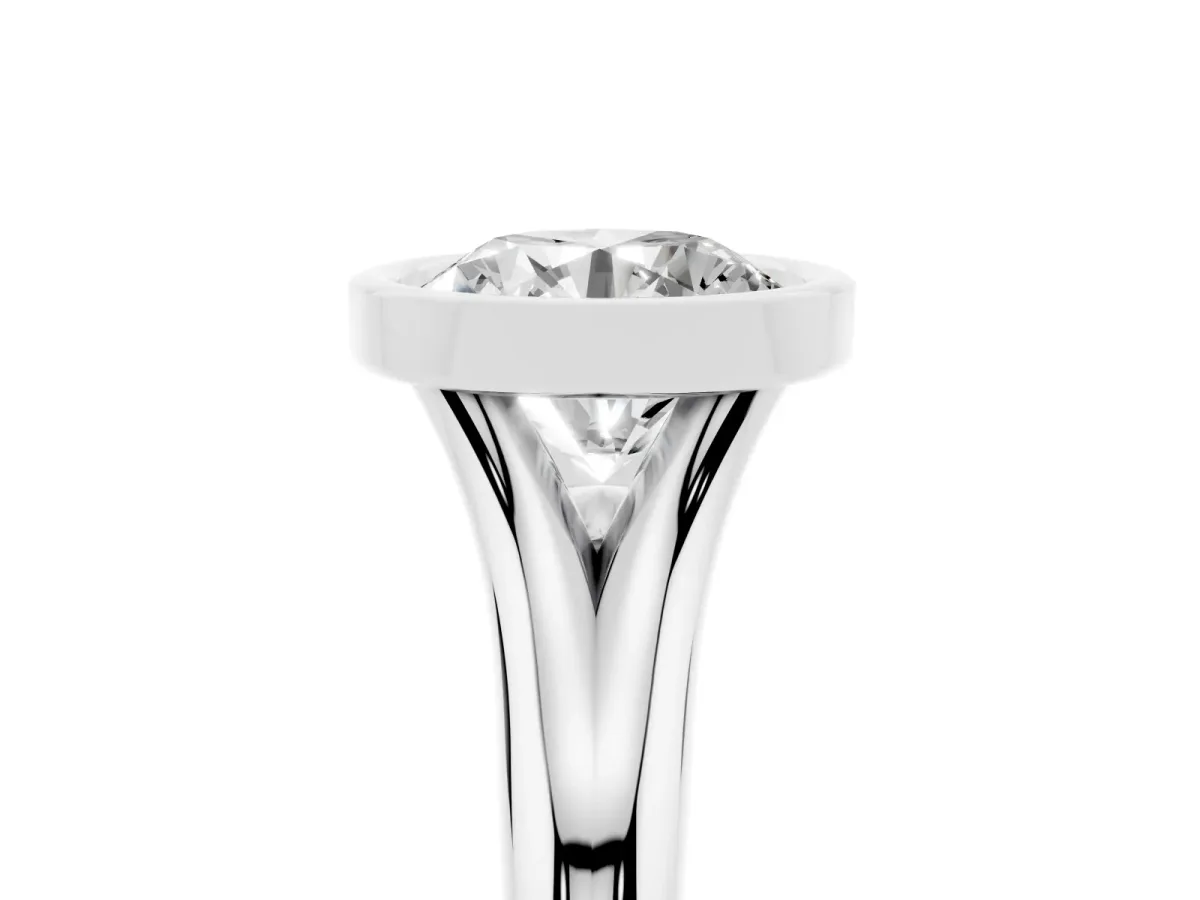 Bezel Set Round Cut Solitaire Diamond Ring with Smooth Band Platinum