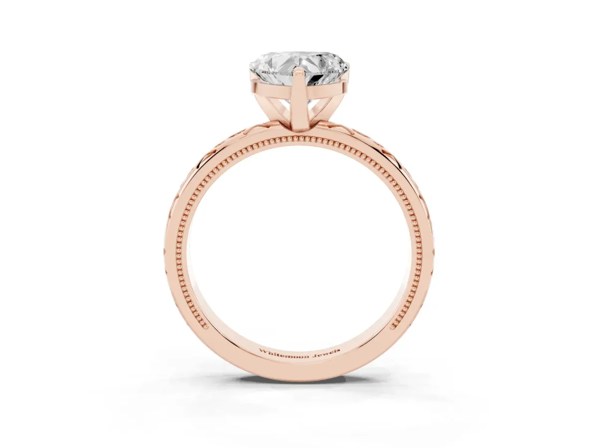Heart Cut Solitaire Engagement Ring with Scrollwork Band and Four-Prong Setting Rose gold