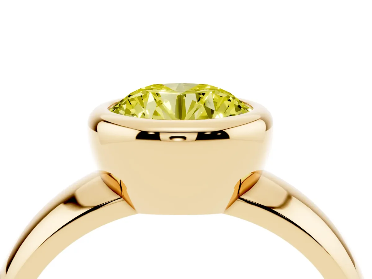 Fancy Yellow Bezel Set Round Cut Solitaire Ring with Wide Band Yellow gold