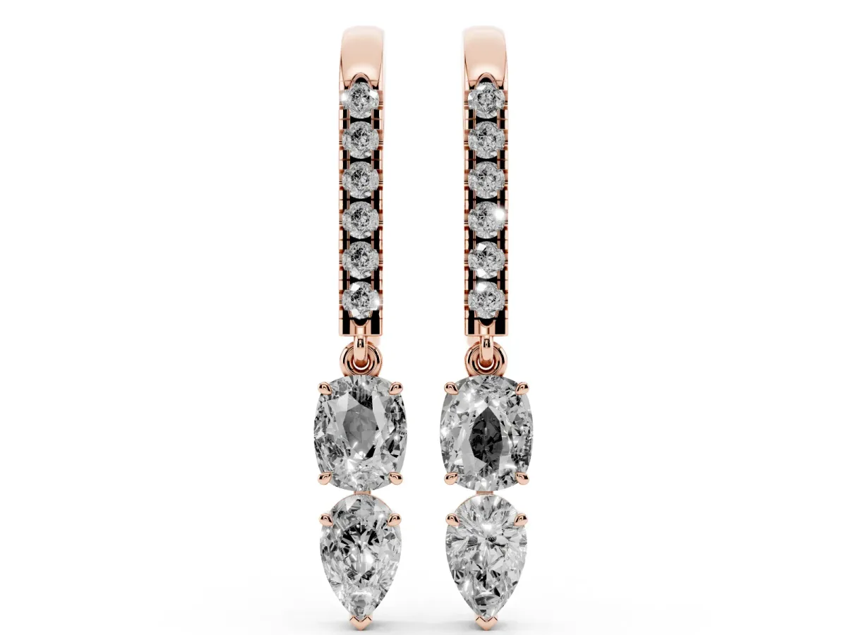Cushion Cut Diamond Multi-Shape Drop Earrings Rose gold