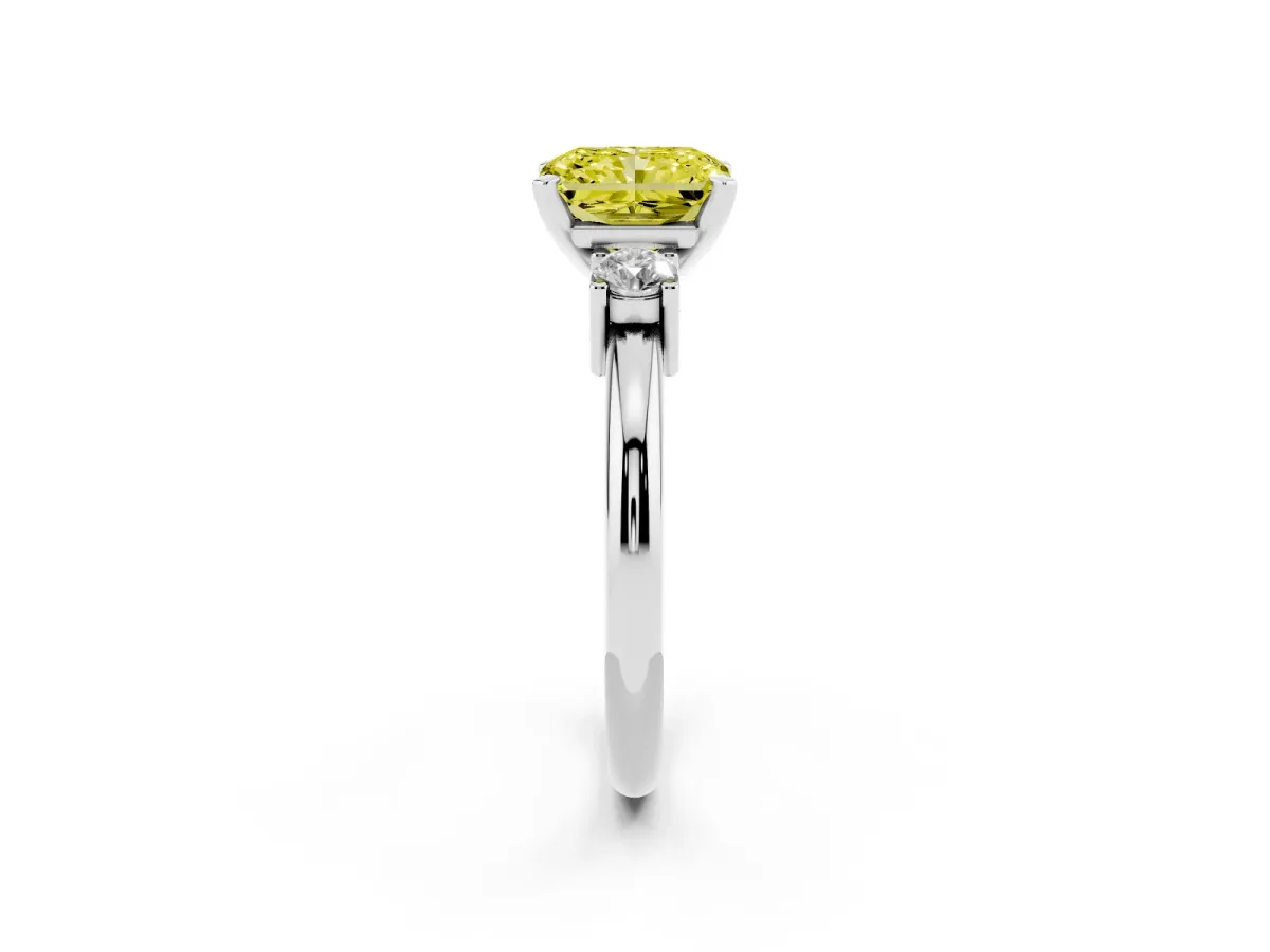 Fancy Yellow Three-Stone Radiant Cut Cut Diamond Solitaire with Prong Setting and Classic Band Silver