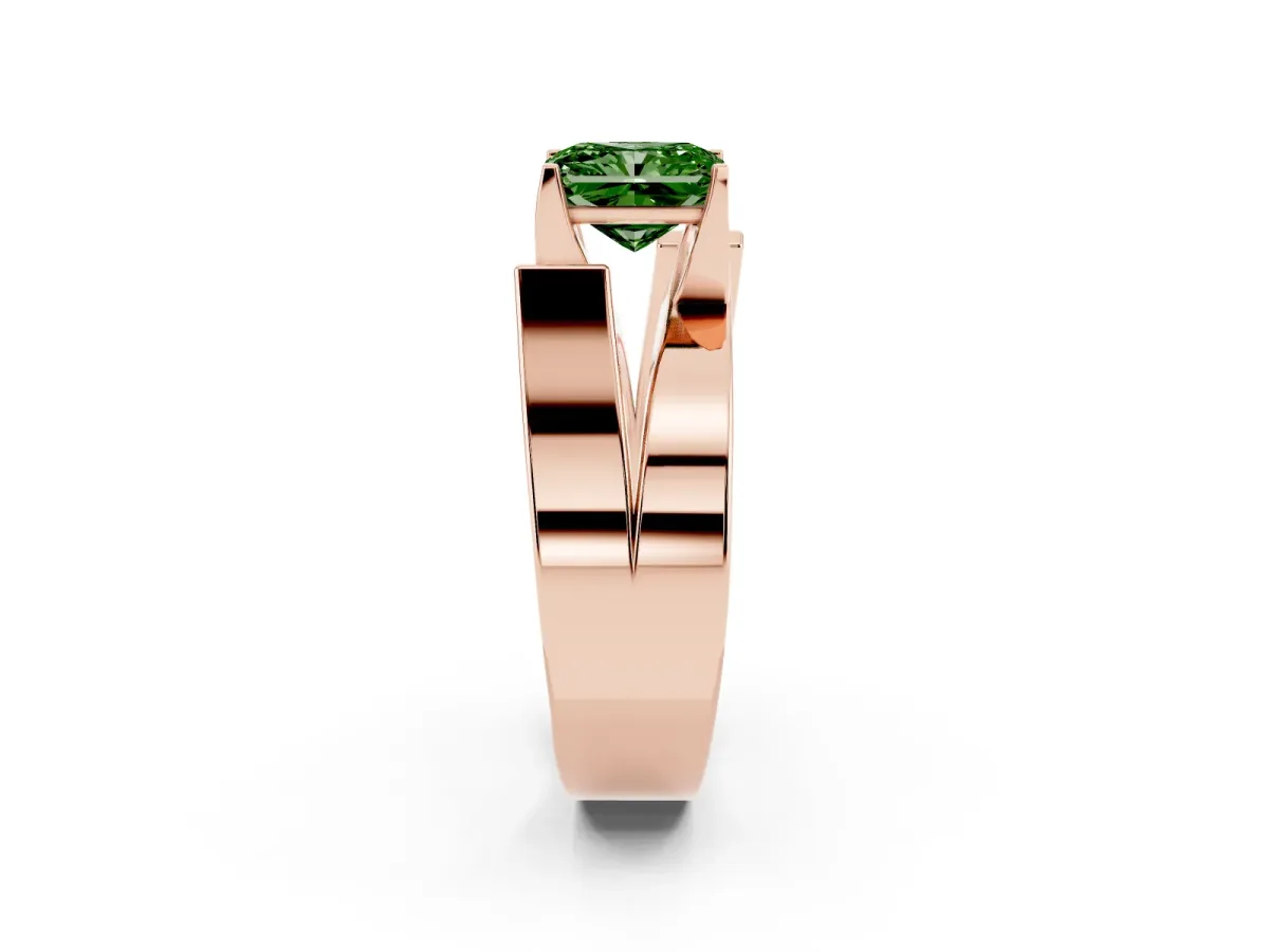 Fancy Green Modern Tension Set Radiant Cut Diamond Solitaire Wide Band Ring Rose gold
