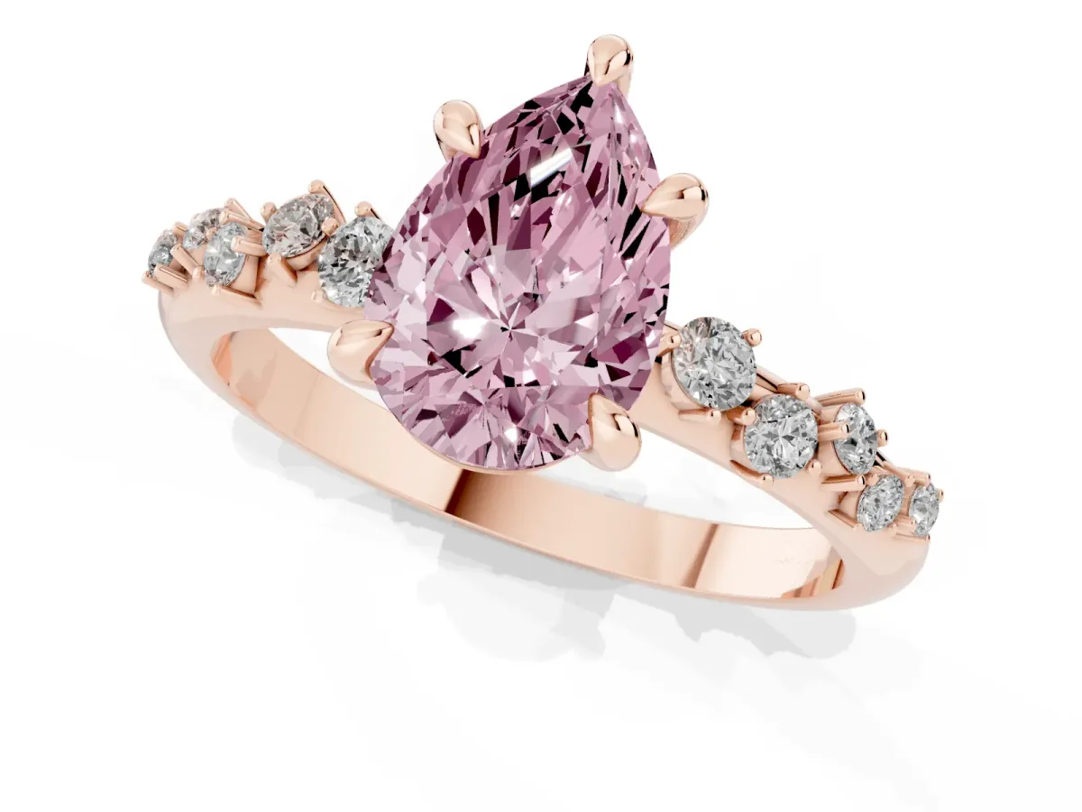 Fancy Pink Pear Cut Cut Diamond Vine Band with Four-Prong Setting Rose gold