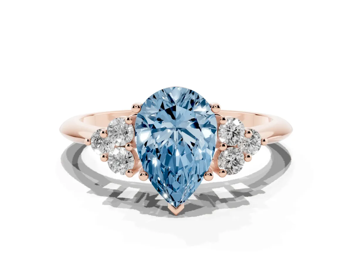 Fancy Blue Pear Cut Cut Diamond Cluster Ring with Solitaire Band and Four-Prong Setting Rose gold
