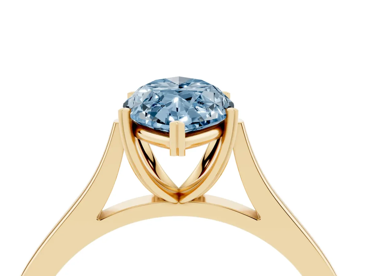 Fancy Blue Marquise Cut Solitaire Heart Prong Engagement Ring with Tapered Band Yellow gold